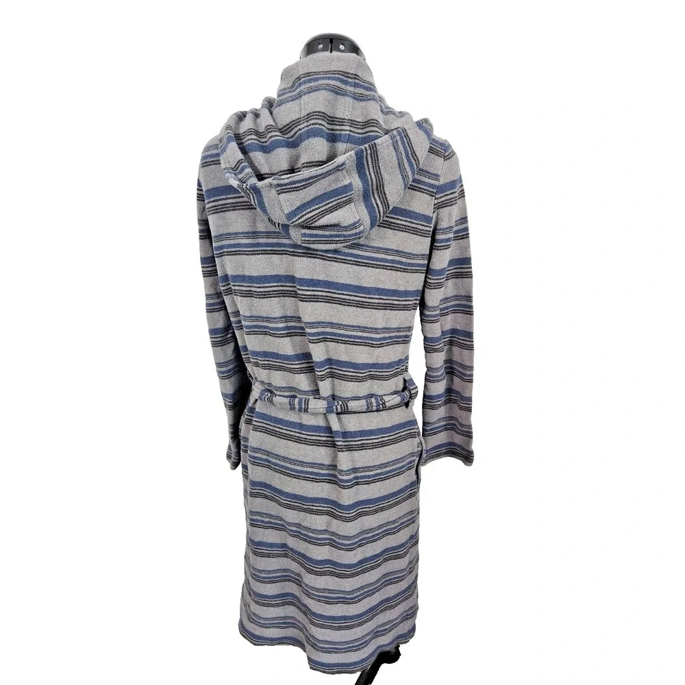UGG For Men‎ Striped Hooded Robe Grey Blue Knit Loungewear Size Small